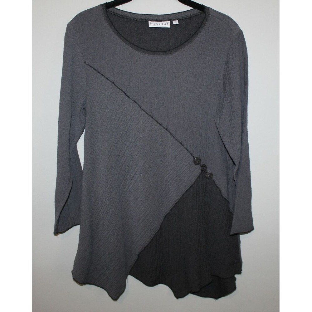 Habitat Asymmetrical Tunic Top Textured Crinkle Gray Colorblock Small Lagonlook - Picture 3 of 10
